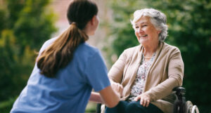 A woman talks with a nurse about Medicare Providers Peoria IL